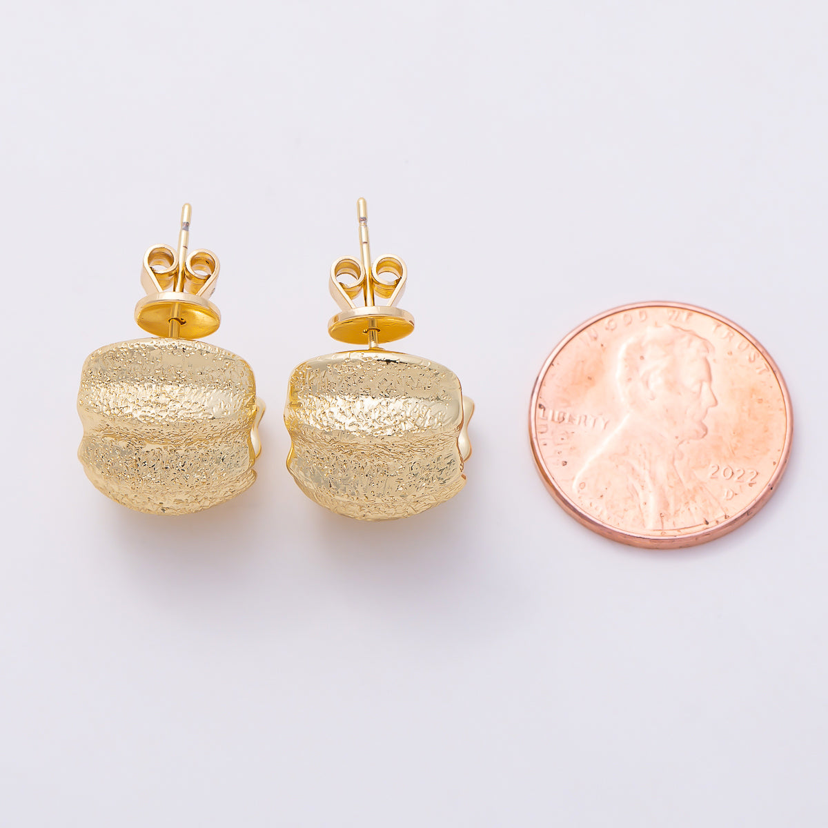 16K Gold Filled 21mm Chunky Ribbed Croissant Textured C-Hoop Earrings | Earrings-00790