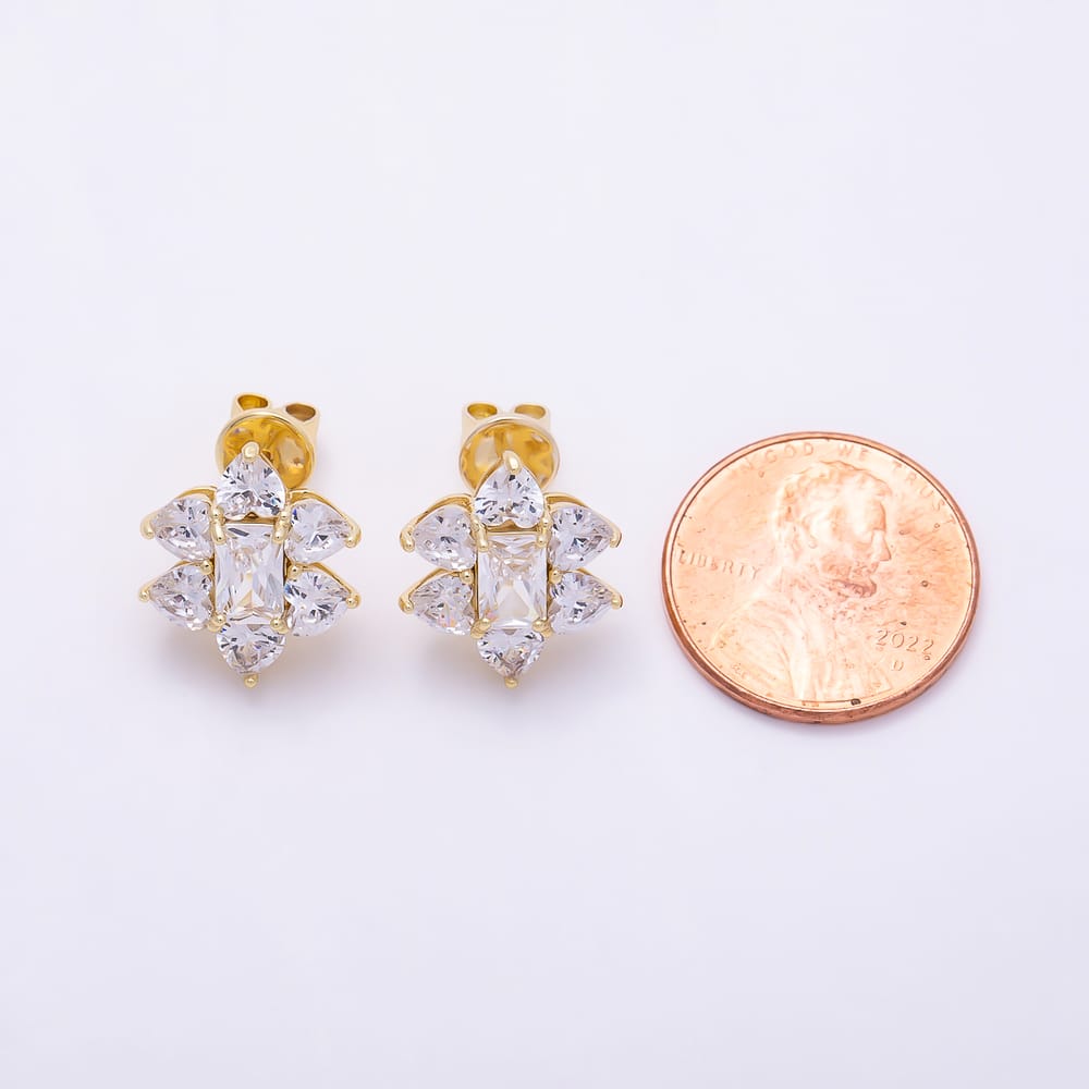 16K Gold Filled 14.5mm Clear CZ Baguette Heart Geometric Heart Stud Earrings | Earrings-01107
