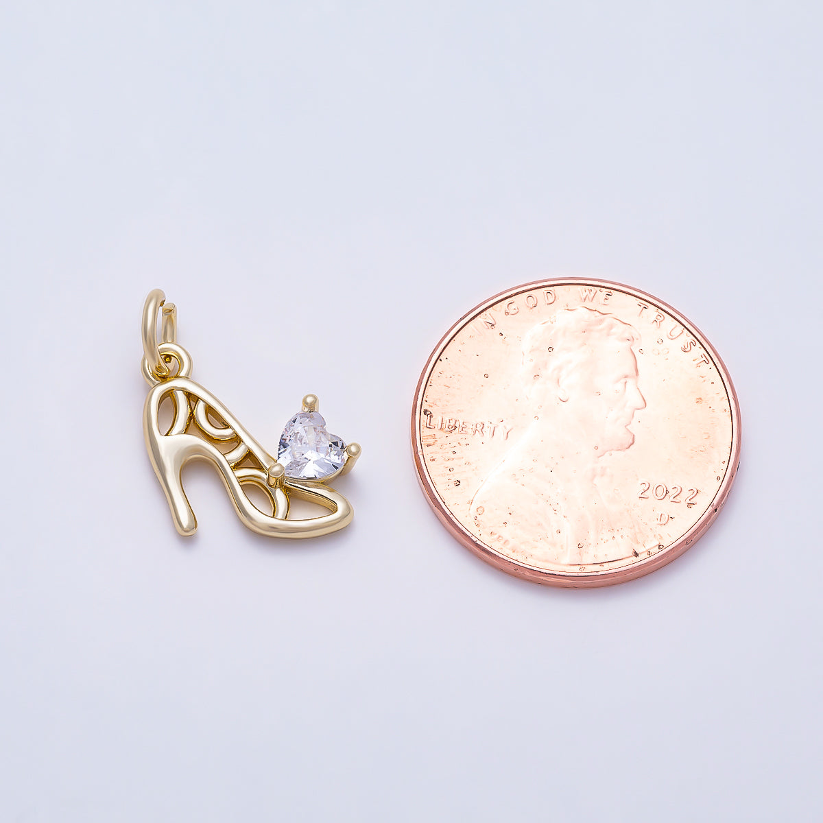16K Gold Filled 15mm Clear Heart CZ High Heel Stiletto Shoe Charm | Charms-01641