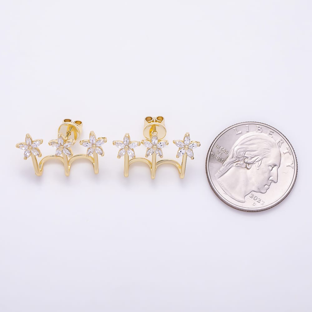 16K Gold Filled 22mm Marquise CZ Triple Flower Stud Earrings| Earrings-00970
