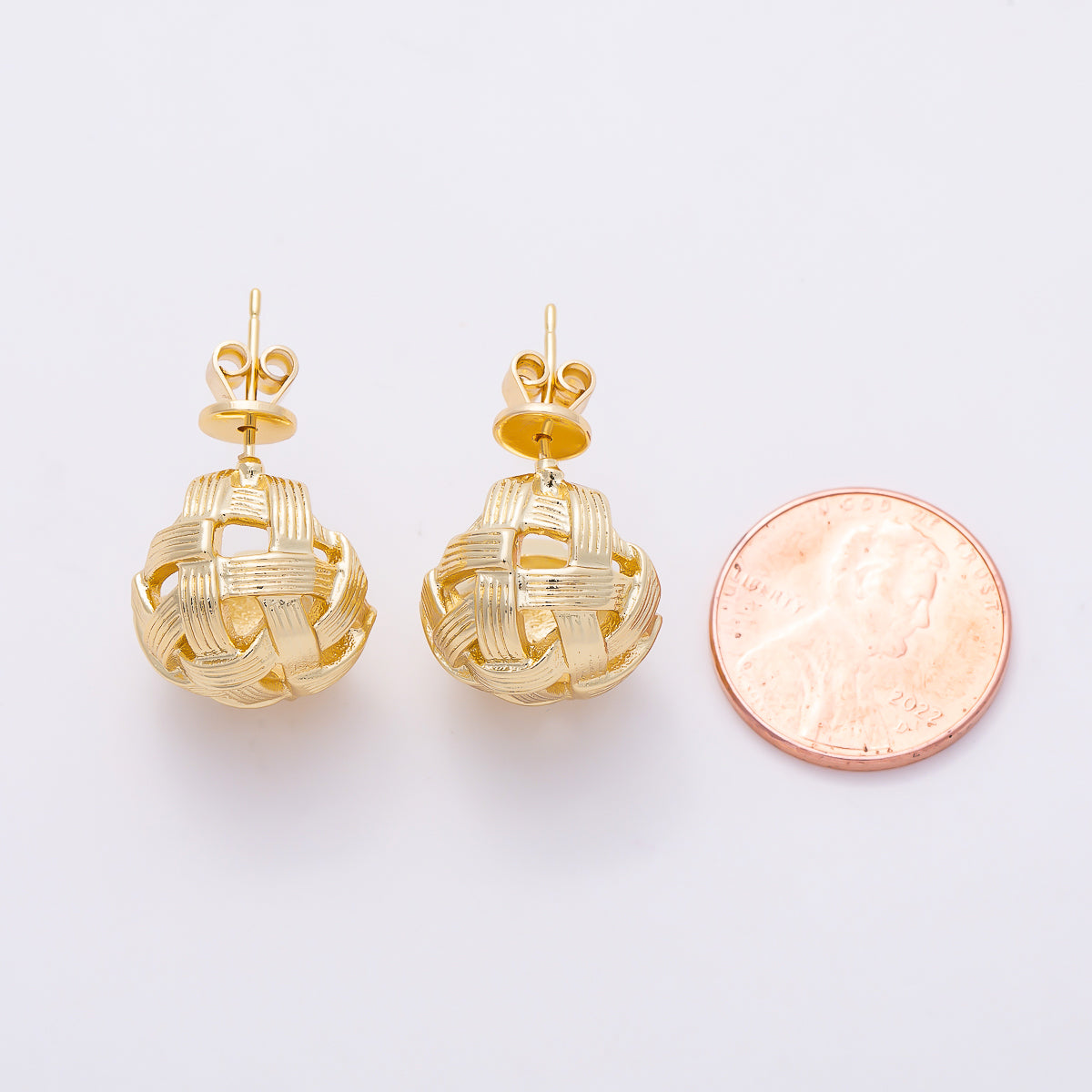 16K Gold Filled 24mm Chunky Woven Openwork Dome C-Hoop Earrings | Earrings-00794