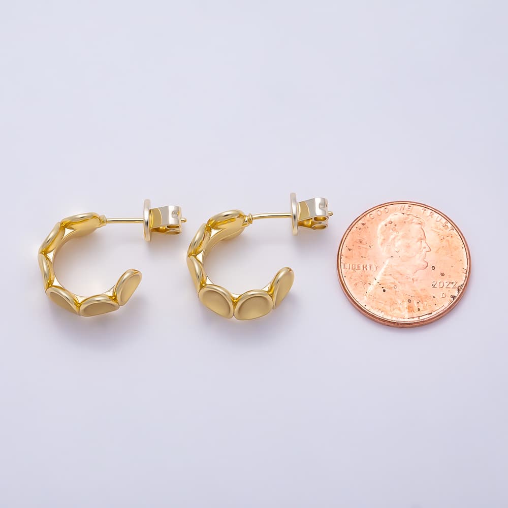 16K Gold Filled 22mm Stacked Oval Disc Pebble C-Hoop Earrings| Earrings-00823