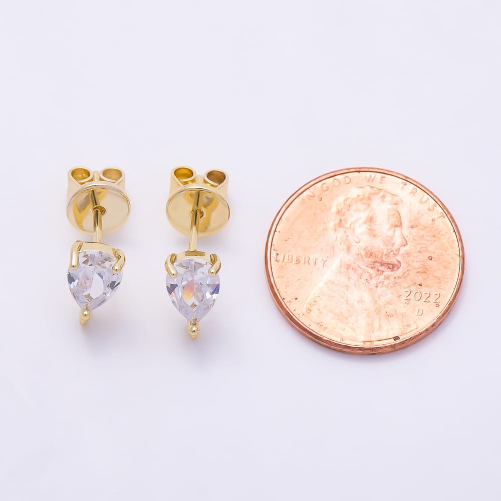 16K Gold Filled 10mm Clear CZ Teardrop Solitaire Loop Drop Stud Earring Findings | Findings-00191