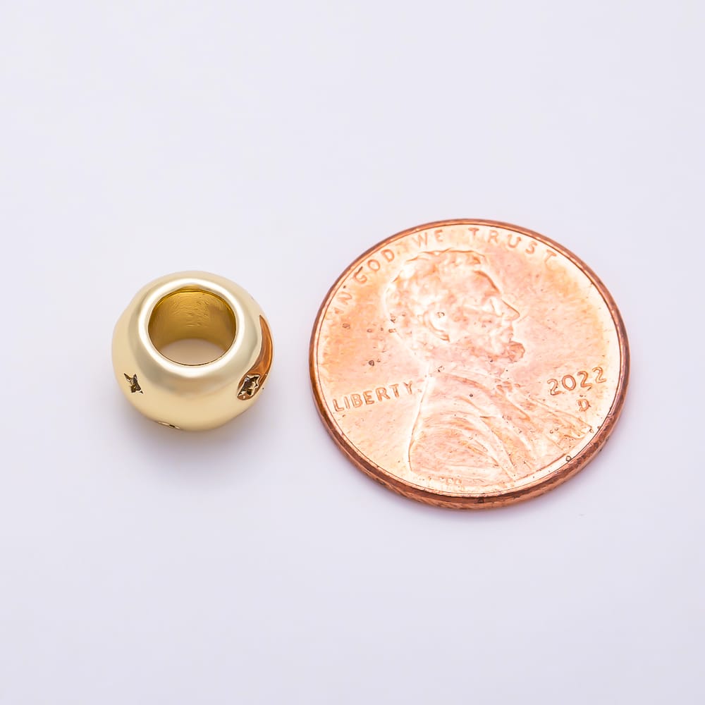 16K Gold Filled 9mm Clear CZ Starburst Engraving Smooth Round Ball Spacer Bead | Beads-00614