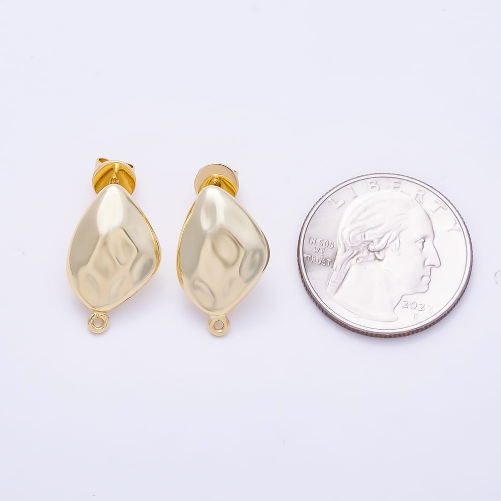 16K Gold Filled 21mm Irregular Organic Hammered Stud Earring | Findings-00619 - Findings-00620