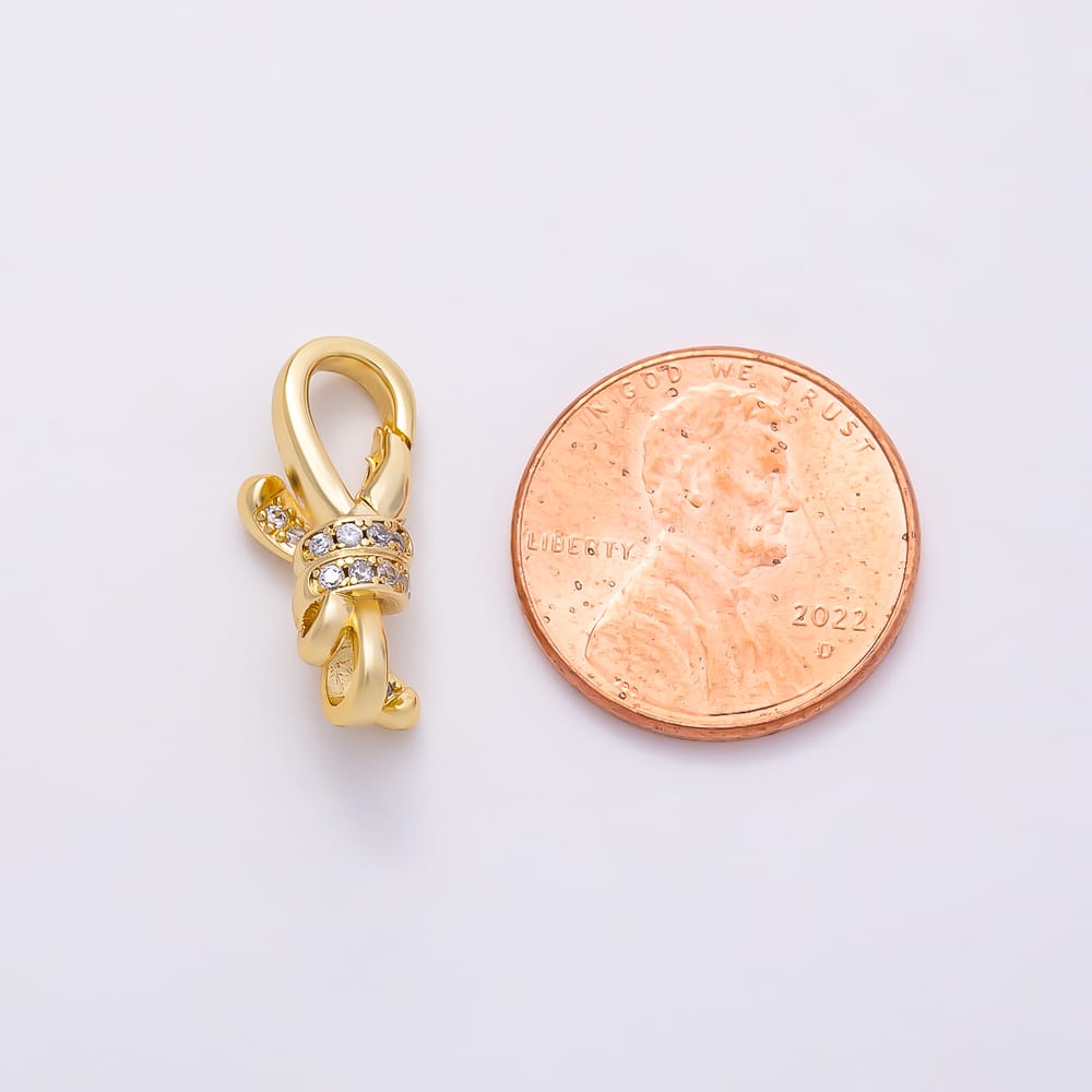 16K Gold Filled 19mm Micro Paved CZ Ribbon Knot Push Triggerless Lobster Clasps in Gold & Silver | Findings-00675 Findings-00676