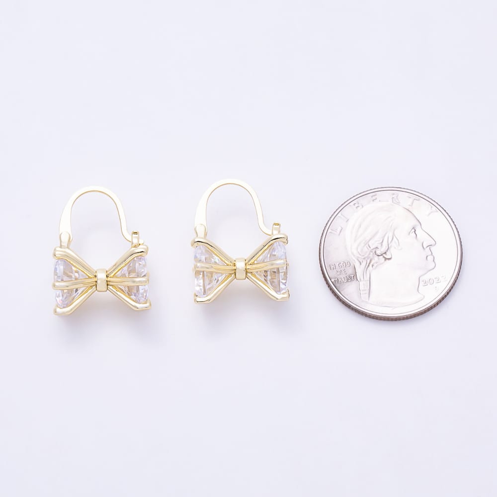 16K Gold Filled 22mm Double Round CZ Bowknot Leverback Earrings| Earrings-00937