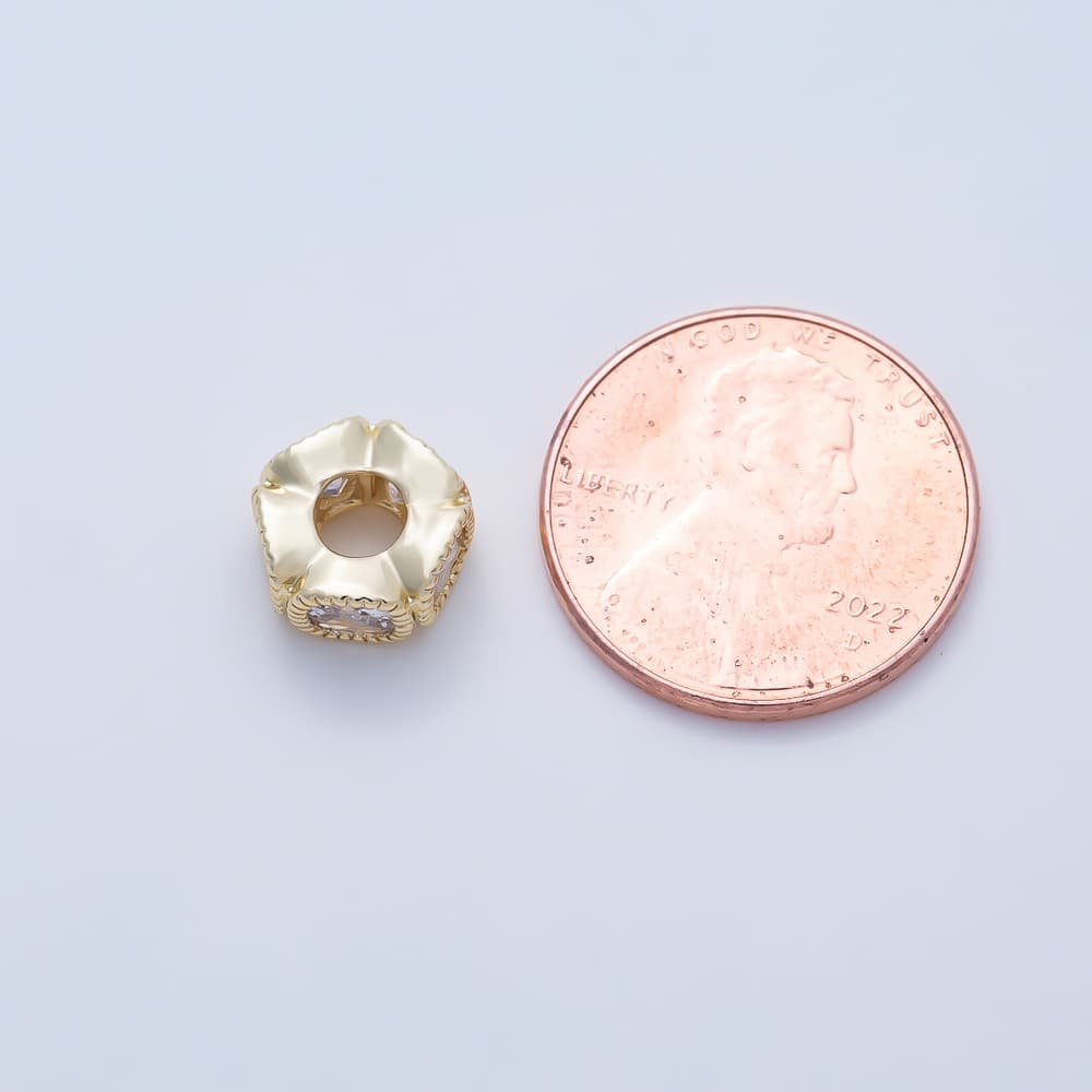 16K Gold Filled 9mm Cushion Cut Clear CZ Large Hole Rondelle Spacer Beads | Beads-00617
