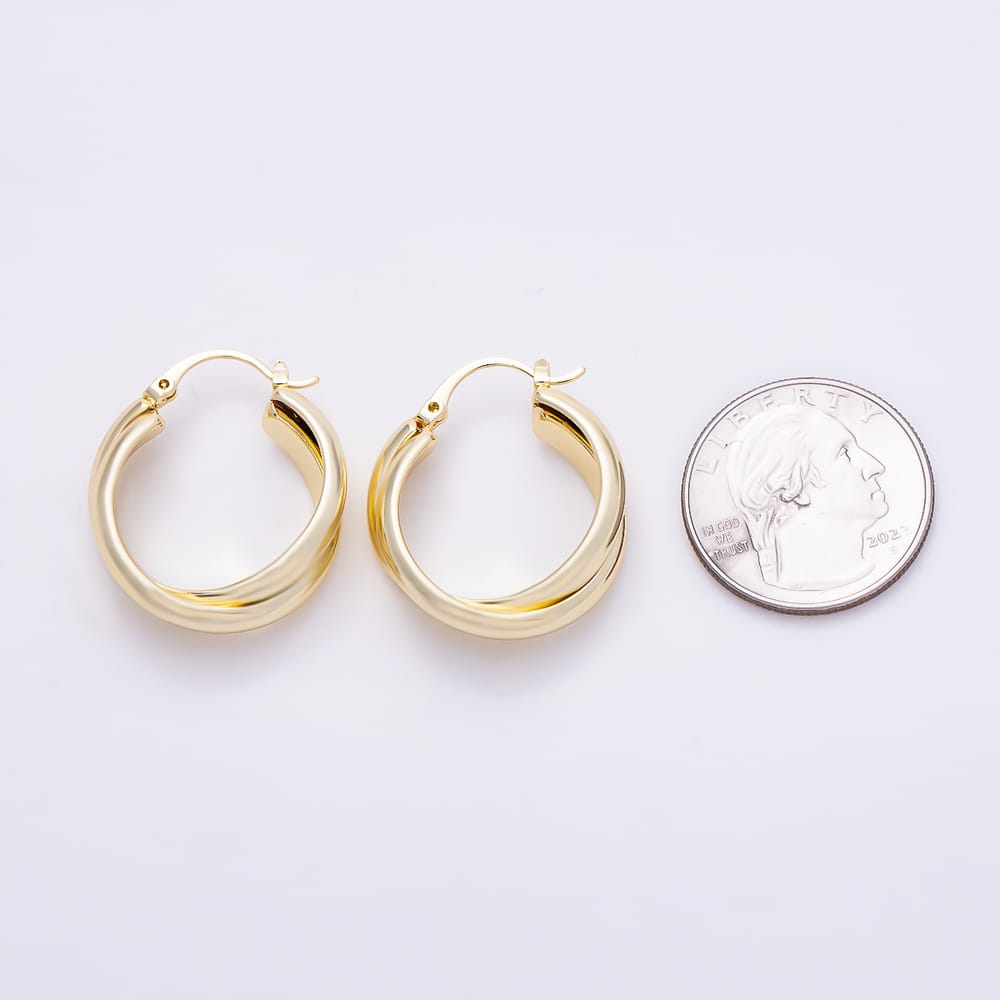 16K Gold Filled 29mm Minimalist Double Band Interlock Latch Hoop Earrings in Gold & Silver | Earrings-01166 Earrings-01167