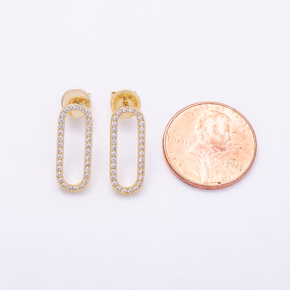 16K Gold Filled 17.5mm Clear Micro Paved CZ Open Oblong Stud Earrings | Earrings-01090