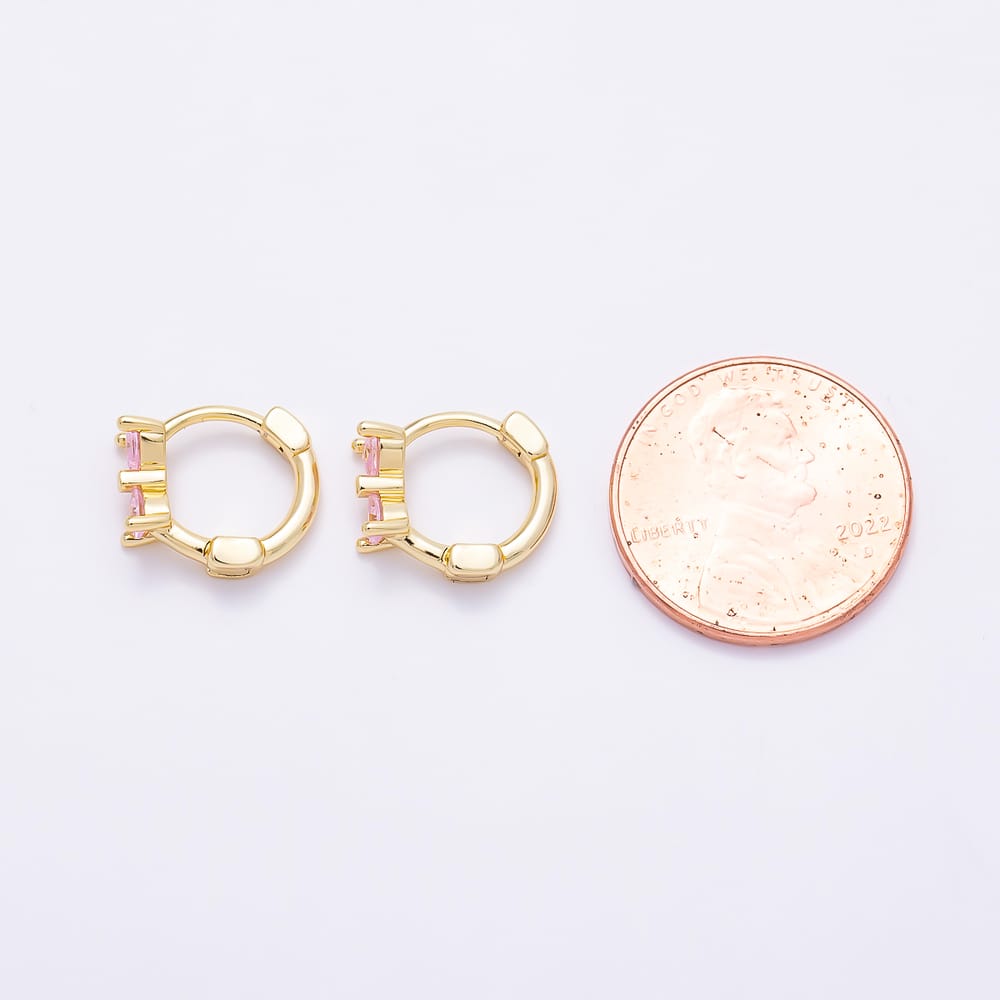 16K Gold Filled 12.5mm Clear, Pink CZ Ribbon Bow Cartilage Huggie in Gold & Silver | Earrings-01068 ~ Earrings-01071