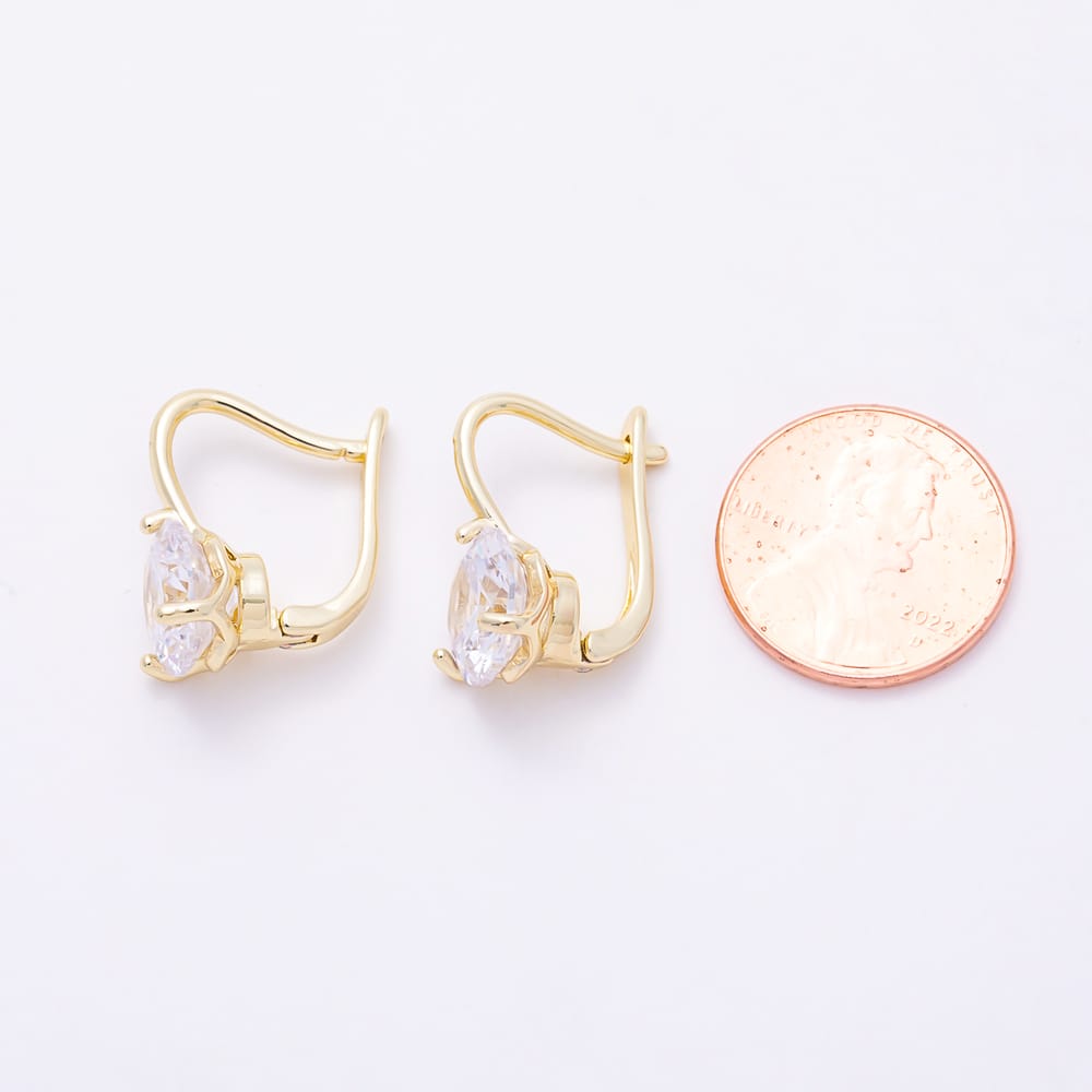 16K Gold Filled 21mm Solitaire Round Clear CZ Lever Back Drop Earrings | Earrings-00940