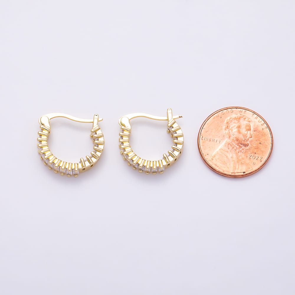 16K Gold Filled 17mm Baguette CZ Lined Front Facing Latch Hoop Earrings | Earrings-01098