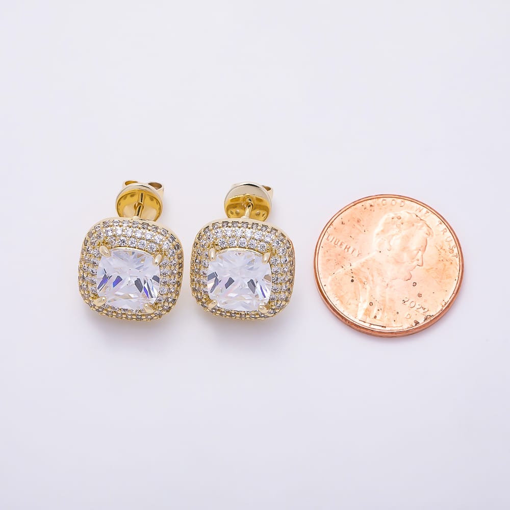 16K Gold Filled 17mm Micro Paved CZ Square Bezel Stud Earrings | Earrings-00954