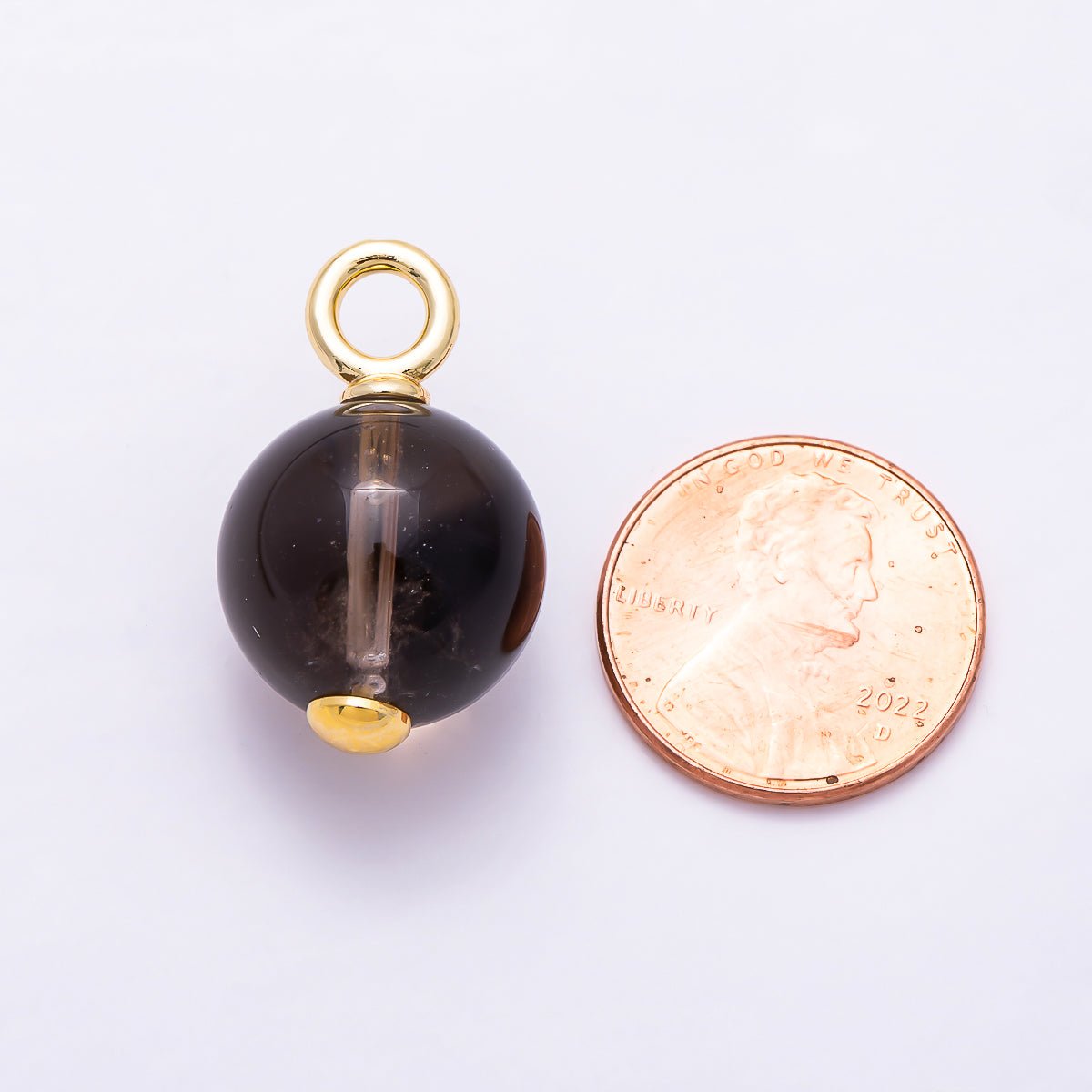 16K Gold Filled 25mm Round Smokey Quartz Ball Pendant | Charms-01680
