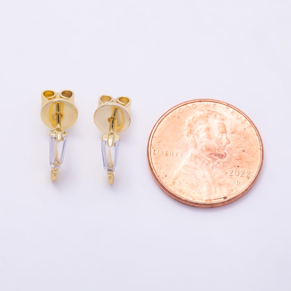 16K Gold Filled 14mm Clear CZ Baguette Solitaire Loop Drop Stud Earring Findings | Findings-00194