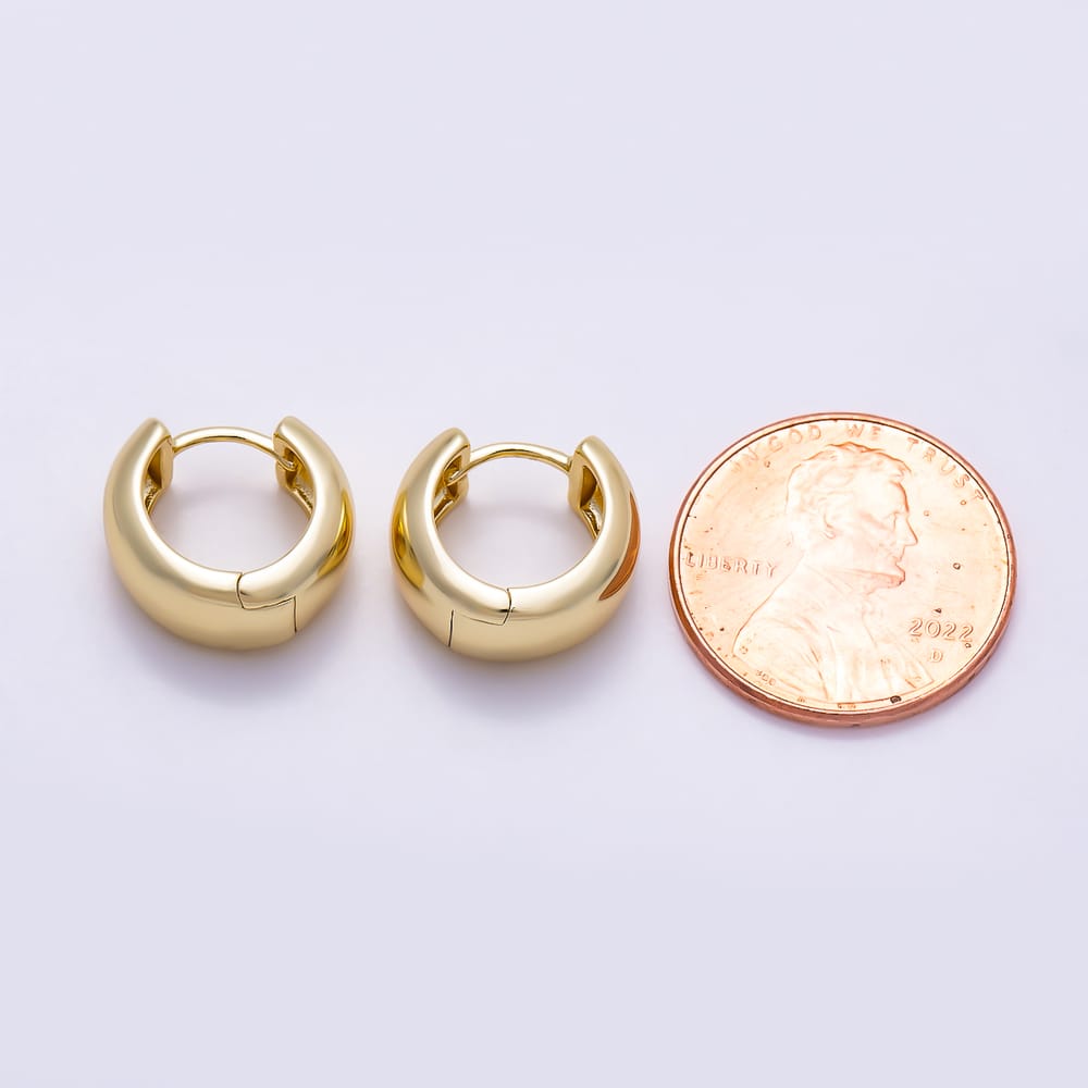 16K Gold Filled 14mm Plain Chunky Wide Dome Huggie Hoop Earrings | Earrings-00978