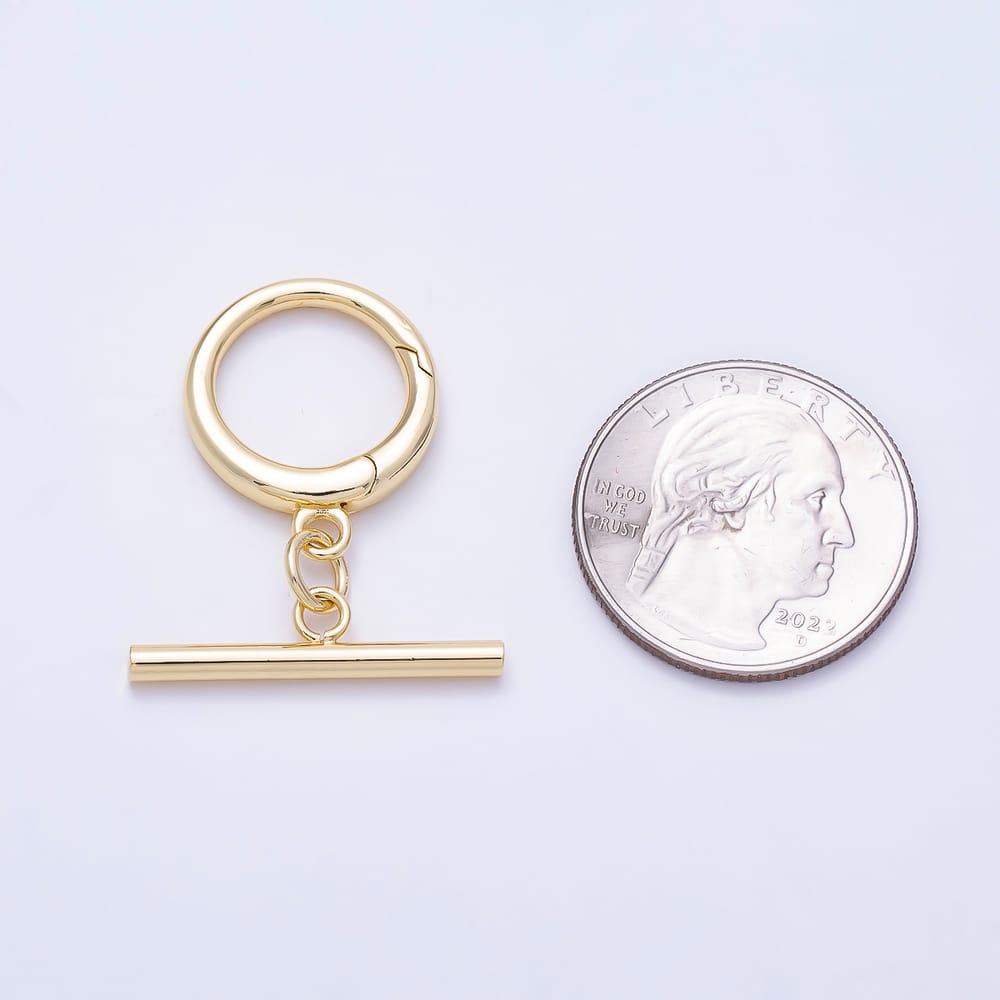 16K Gold Filled 26mm Spring Ring Push Gate Clasp Toggle Bar Findings | Findings-00589