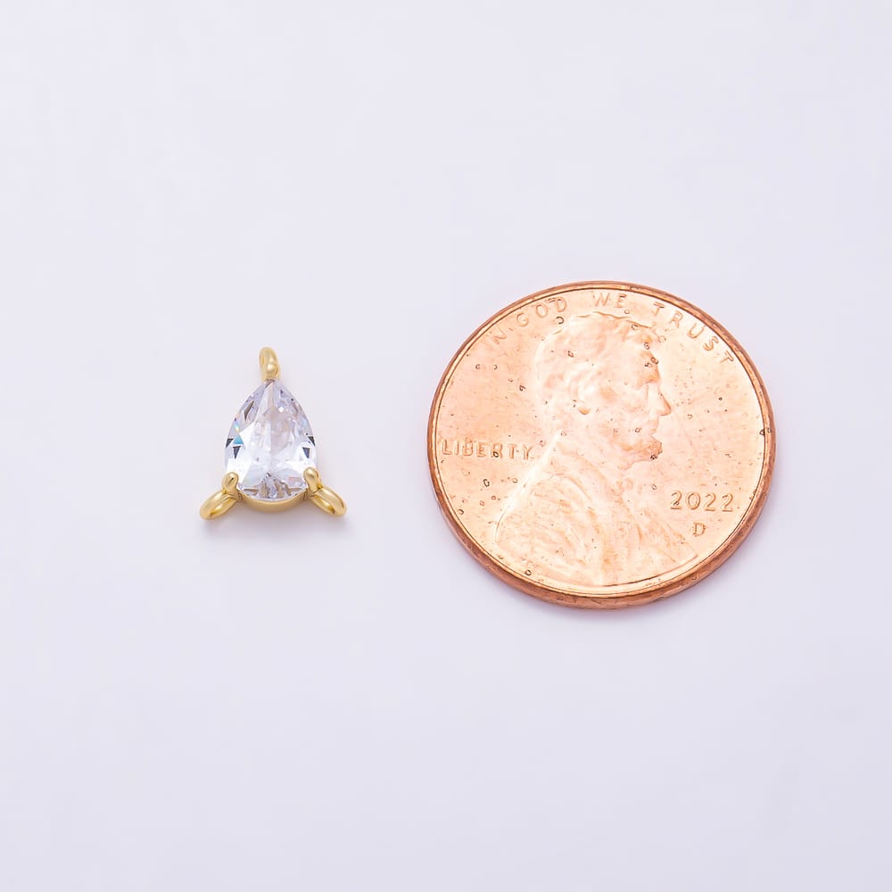 16K Gold Filled 10mm Clear CZ Teardrop Triple Loop Connector in Gold & Silver | Connectors-00073 Connectors-00074