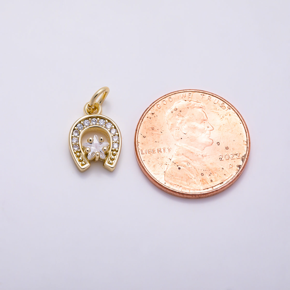 16K Gold Filled 12mm Clear Star CZ Lucky Horseshoe Charm | Charms-01628