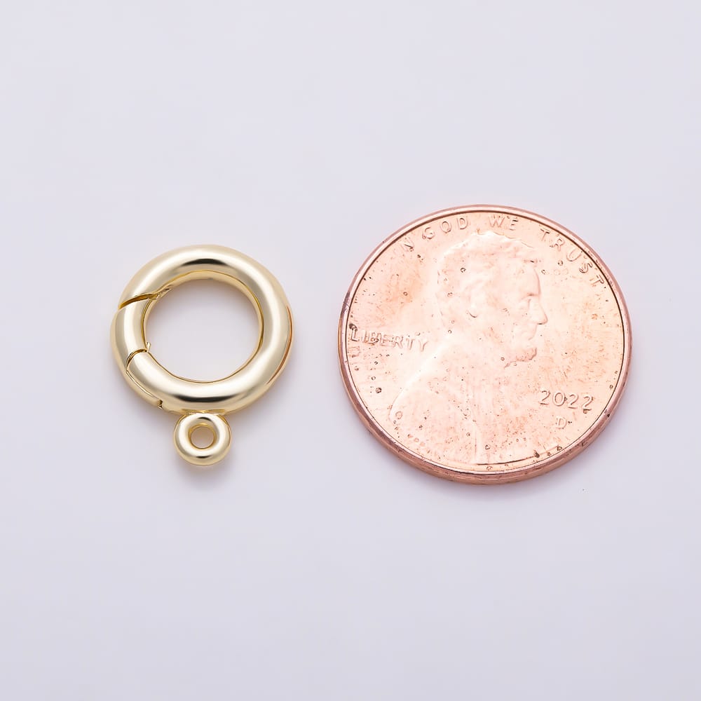 16K Gold Filled 15mm Minimalist Push Gate Round Spring Closure Findings | Findings-00683