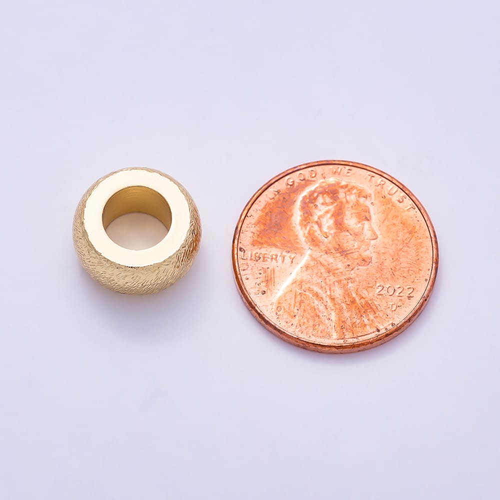 16K Gold Filled 12mm Brushed Textured Large Hole Rondelle Bead | Beads-00583