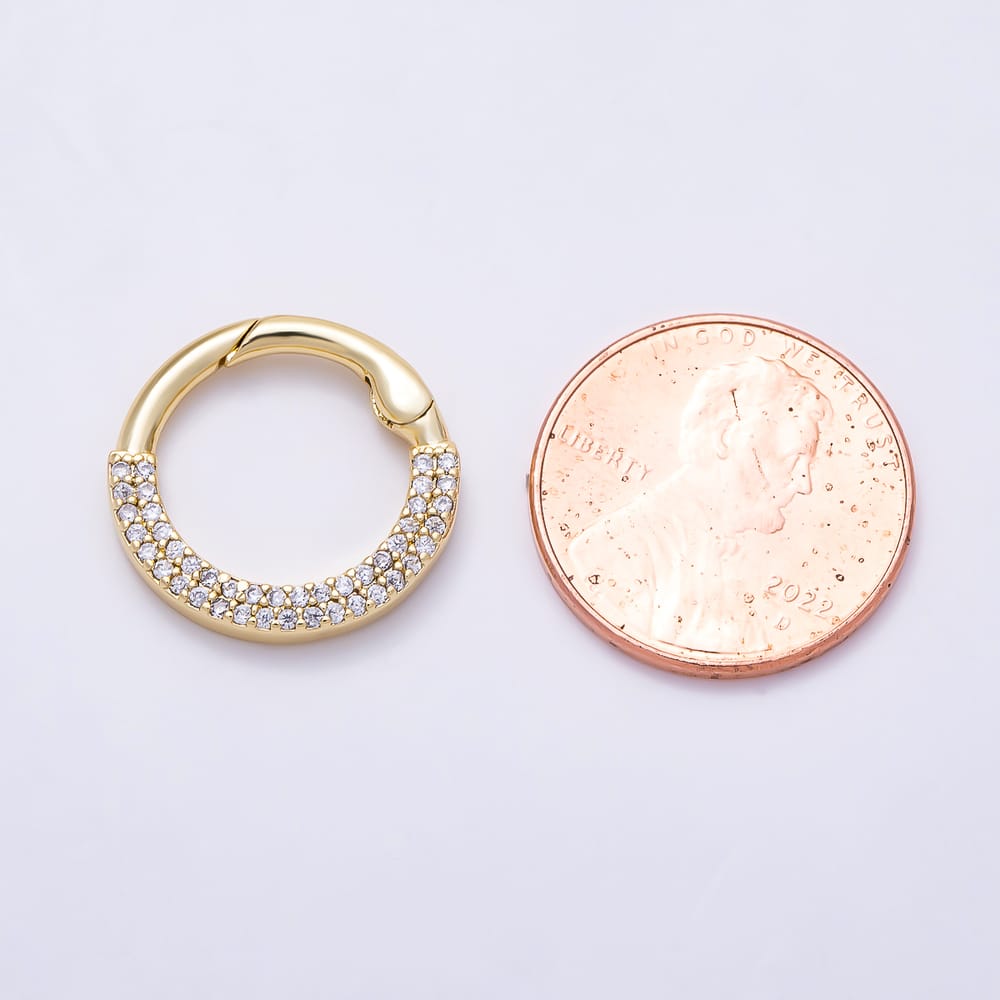 16K Gold Filled Double Row Micro Paved Clear CZ Hinged Spring Ring Gate Clasp Findings | Findings-00616 - Findings-00617