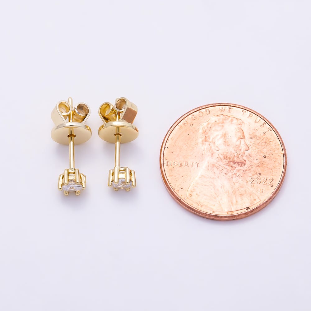 16K Gold Filled 4mm Clear CZ Round Solitaire Stud Earrings | Earrings-01108