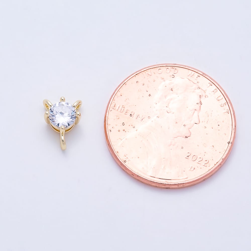 16K Gold Filled 7mm Clear CZ Round Solitaire Triple Loop Connector | Connectors-00070