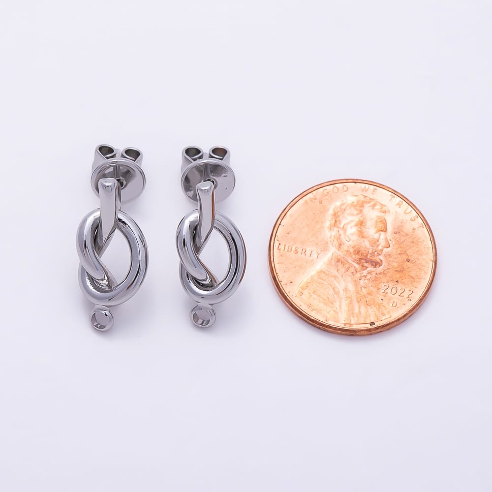 16K Gold Filled 18mm Minimalist Knot Knot Loop Drop Stud Earring Findings in Gold & Silver | Findings-00625 Findings-00626