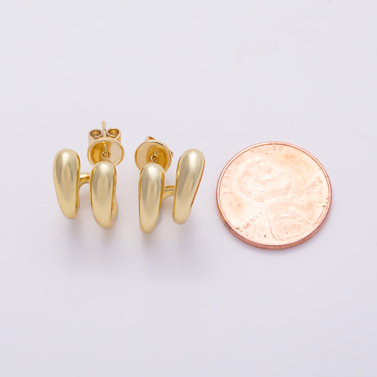 16K Gold Filled 18mm Chunky Double Spiral Swirl J-Hoop Earrings | Earrings-00792