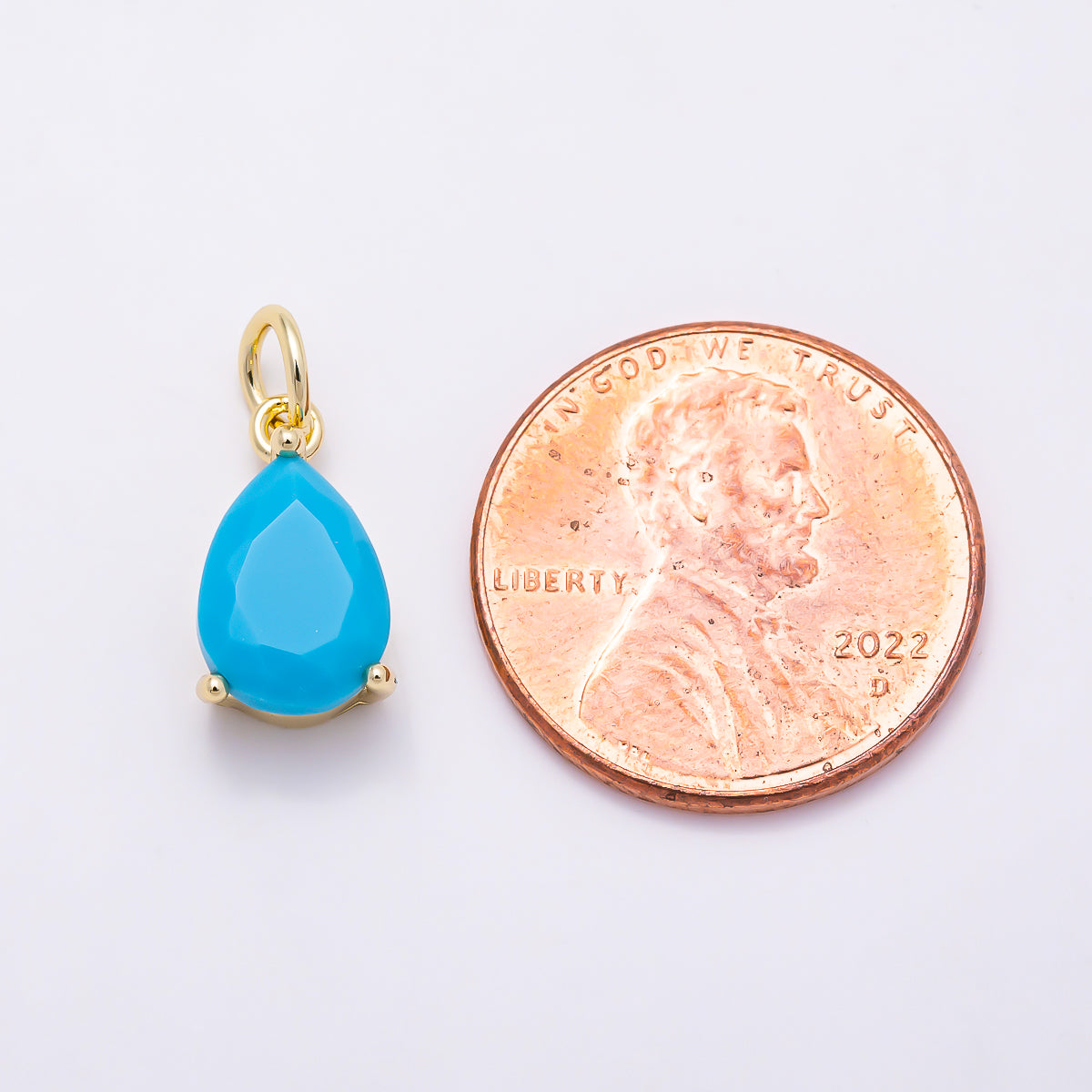 16K Gold Filled 13mm Turquoise Gemstone Solitaire Teardrop Charm in Gold & Silver | Charms-02054 Charms-02055