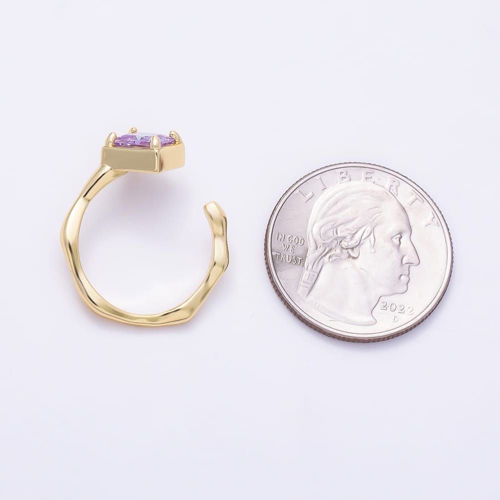 16K Gold Filled Purple CZ Rhombus Geometric Molten Wavy Wrap Drop Findings Ring | Findings-00615