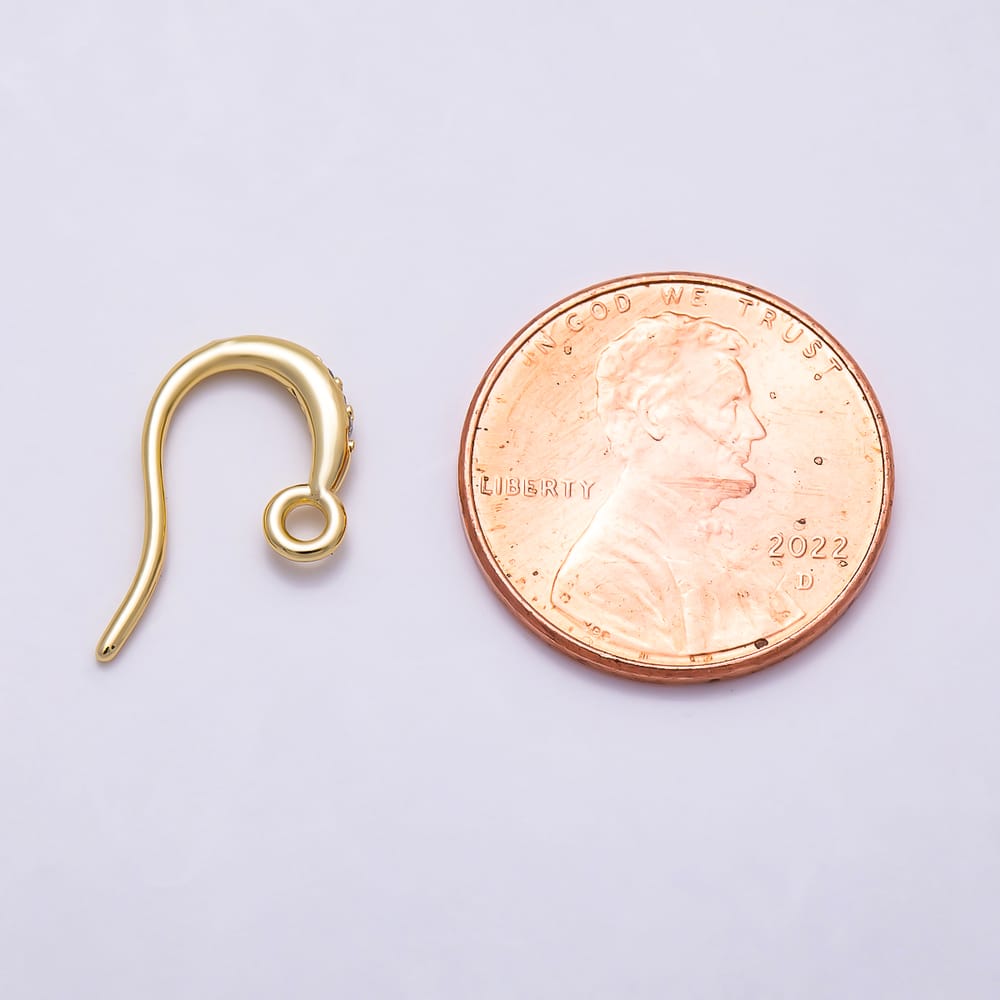 16K Gold Filled 19mm Micro Paved CZ Curved Ear Wire French Fish Hook Earring | Findings-00580 - Findings-00581