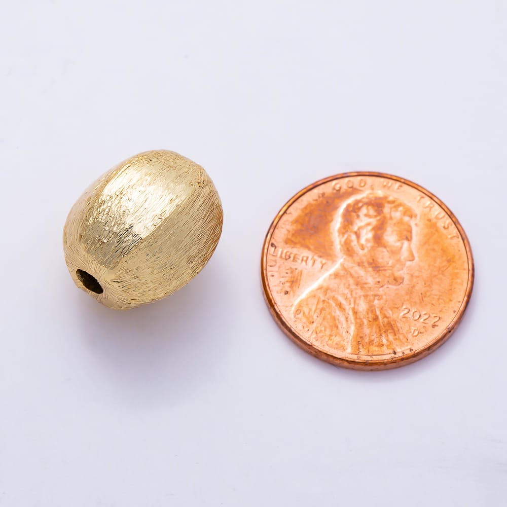 16K Gold Filled 14mm Wire Brushed Textured Horizontal Barrel Spacer Bead | Beads-00597