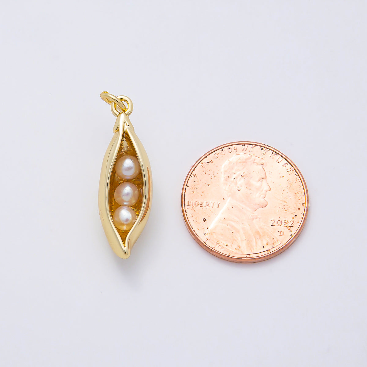 16K Gold Filled 24mm Shell Pearl Pea Pod 3D Multidimensional Charm | Charms-00956