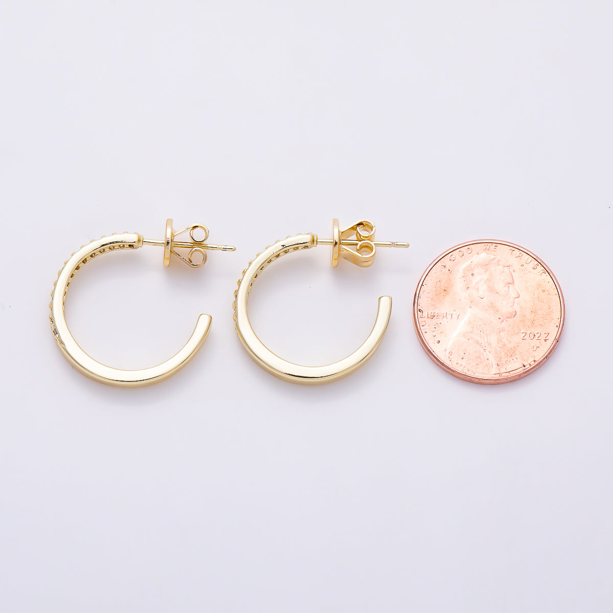 16K Gold Filled 24mm Micro Paved CZ Double Row C-Hoop Earrings | Earrings-00799