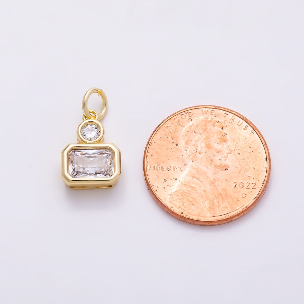 16K Gold Filled 12.5mm Clear CZ Round Baguette Bezel Charm | Charms-02257