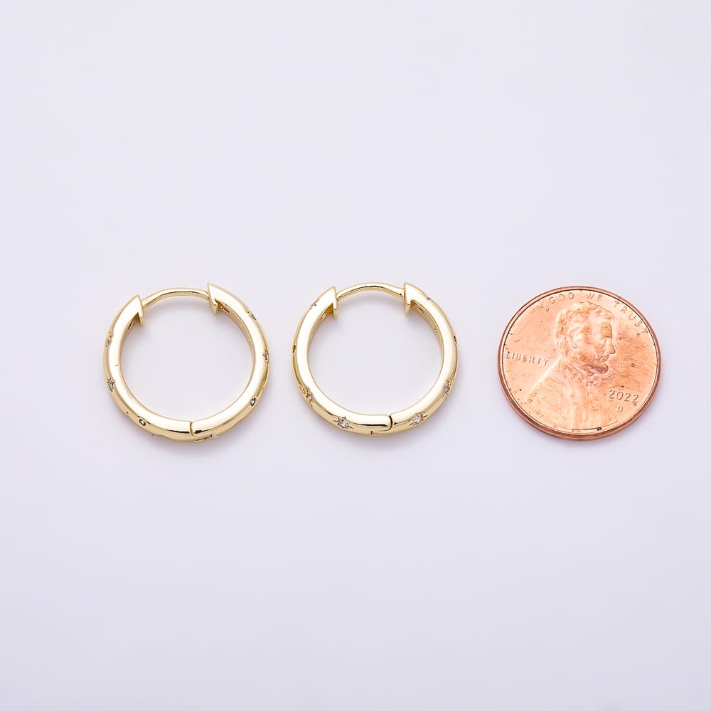16K Gold Filled 20mm Celestial Star CZ Dotted Huggie Hoop Earrings | Earrings-01104