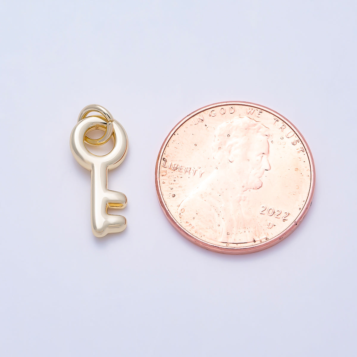 16K Gold Filled 15mm Minimalist Puffy Skeleton Key Charm | Charms-01635