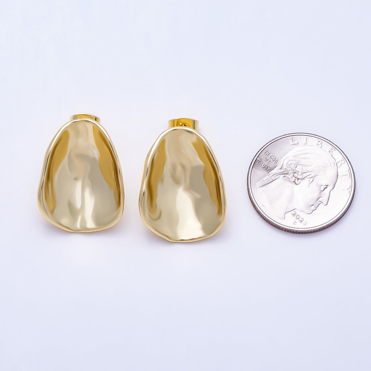16K Gold Filled 25mm Oval Concave Dome Minimalist Geometric Stud | Earrings-00801