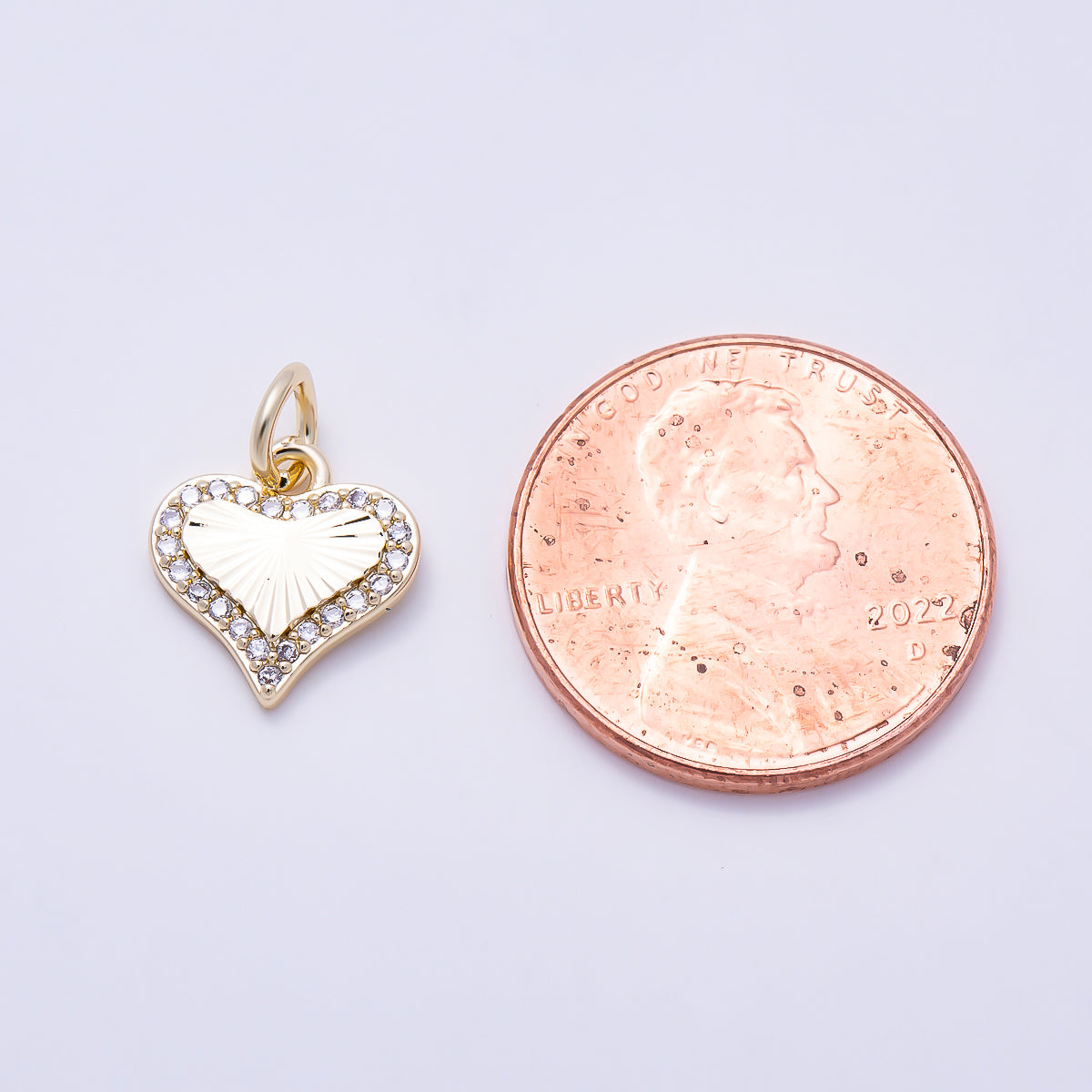 16K Gold Filled 11mm Micro Paved CZ Sunburst Heart Charm | Charms-01607