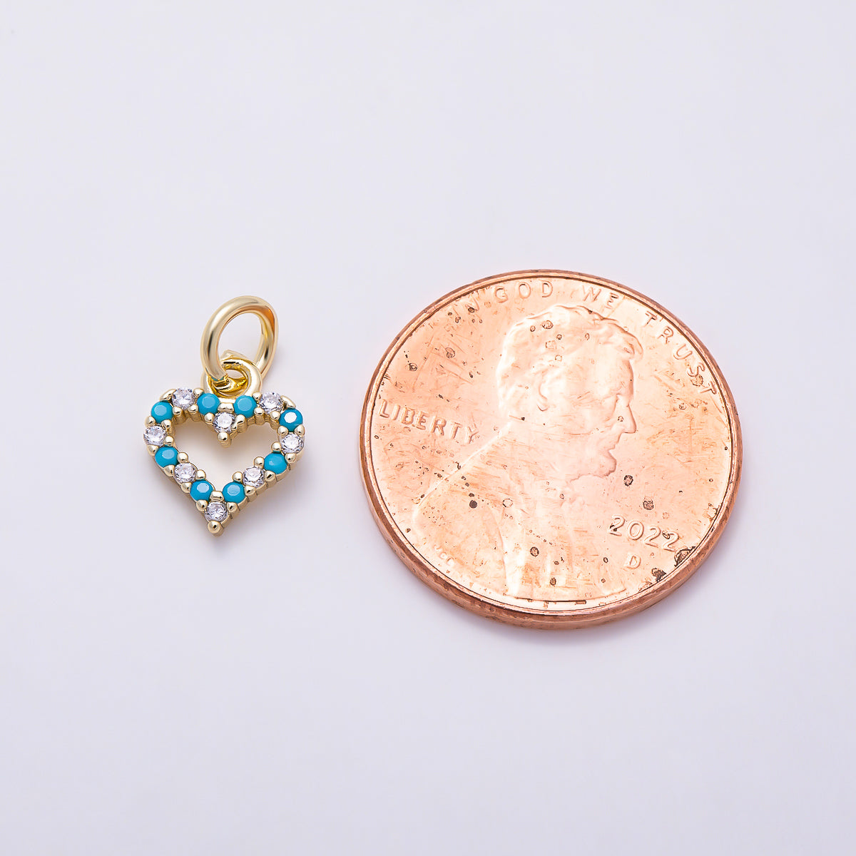 16K Gold Filled 10mm Turquoise and Clear CZ Open Heart Charm | Charms-01622