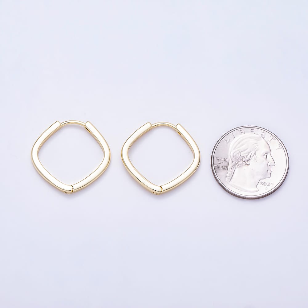 16K Gold Filled 25mm Plain Cushion Square Huggie Hoop Earrings | Earrings-00957 - Earrings-00958