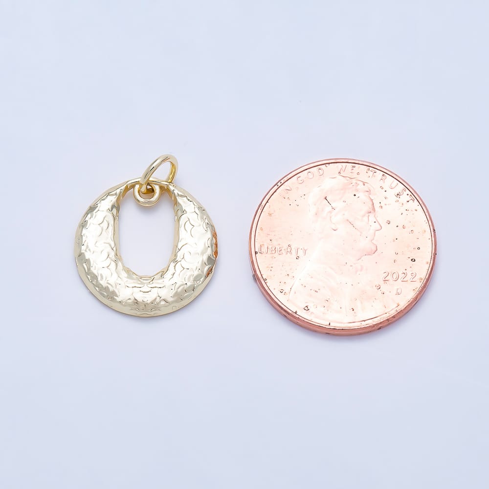 16K Gold Filled 14mm Hammered Textured Open Round Charm in Gold & Silver | Charms-02251 Charms-02252