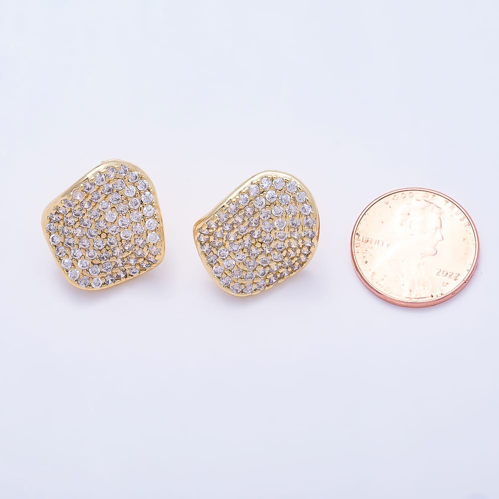 16K Gold Filled 20mm Micro Paved CZ Irregular Organic Pebble Stud Earring | Findings-00579