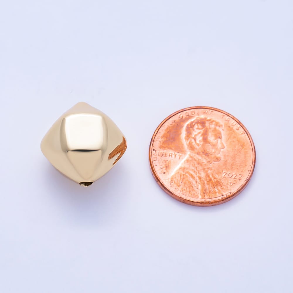 16K Gold Filled 15mm Smooth Rhombus Bicone Geometric Spacer Bead | Beads-00580