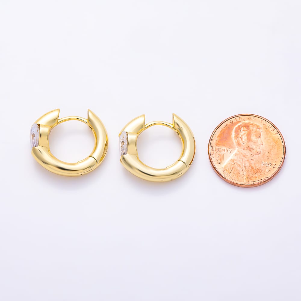 16K Gold Filled 17mm Clear CZ Heart Chubby Cartilage Huggie Earrings | Earrings-01063