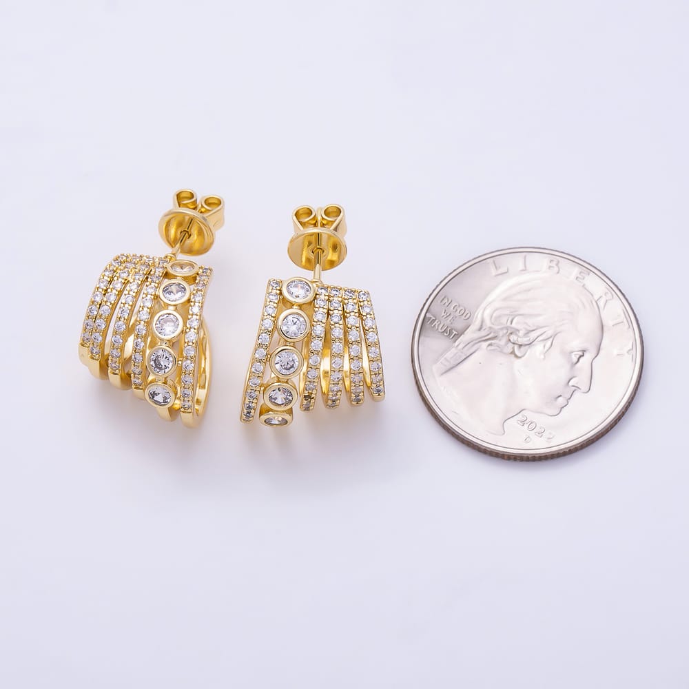 16K Gold Filled 25mm Micro Paved CZ Multi-Row Bezel C Hoops Earrings | Earrings-00949