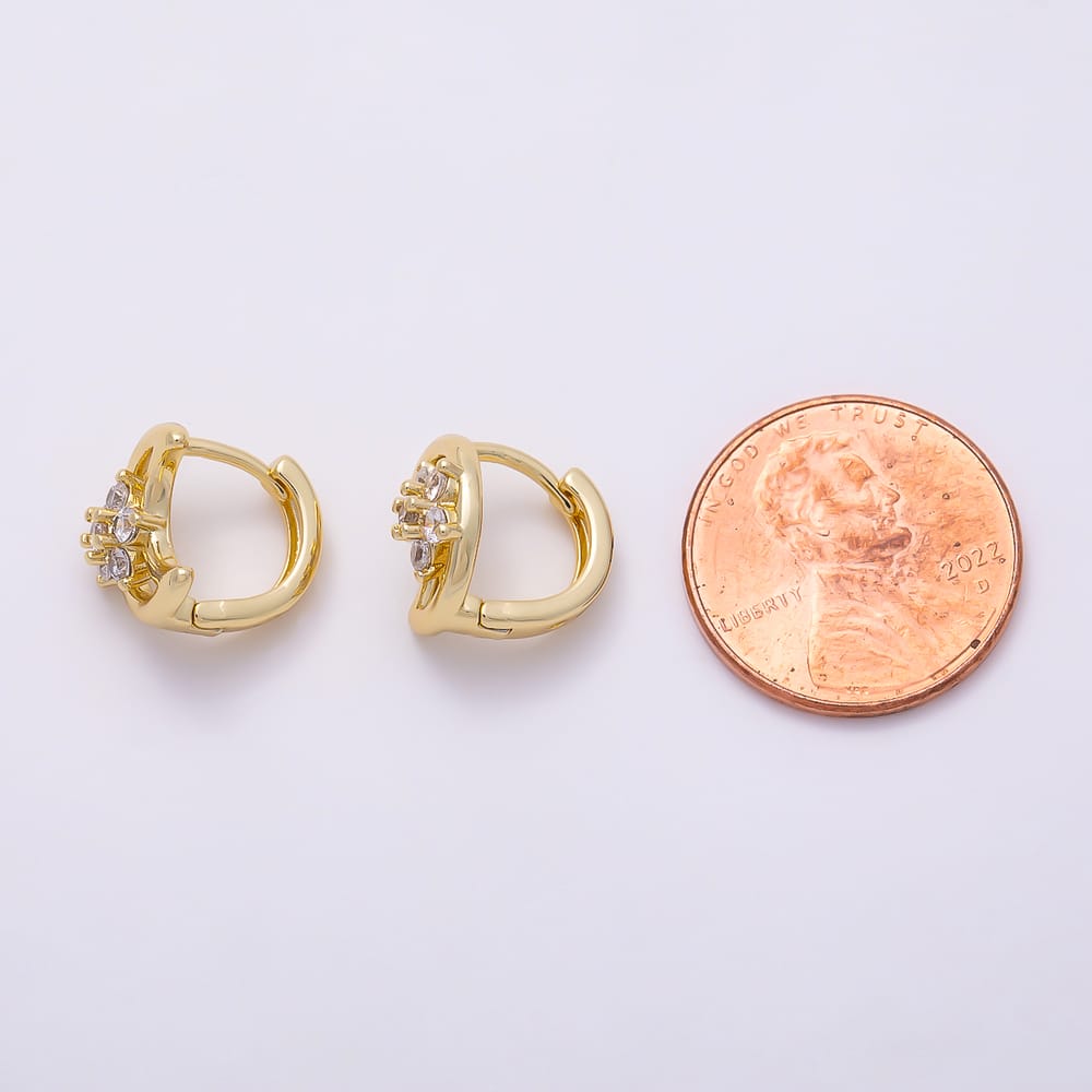 16K Gold Filled 13mm Celestial Crescent Moon Flower CZ Open Cartilage Huggie Earrings | Earrings-01099